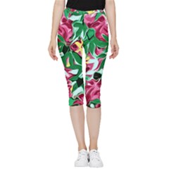 Floral-abstract Inside Out Lightweight Velour Capri Leggings  by PollyParadise