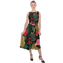 Leopardrose Midi Tie-back Chiffon Dress by PollyParadise