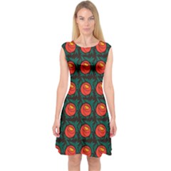 Rose Ornament Capsleeve Midi Dress by SychEva