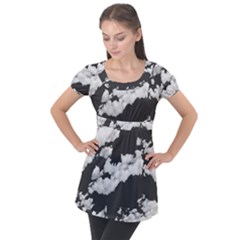 Cumulus Abstract Design Puff Sleeve Tunic Top by dflcprintsclothing