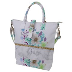 Minimal Gold Floral Marble Buckle Top Tote Bag by gloriasanchez