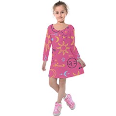 Pattern Mystic Color Kids  Long Sleeve Velvet Dress by alllovelyideas