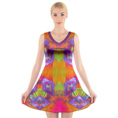 Glitch Futuristic Punk  V-neck Sleeveless Dress by gloriasanchez