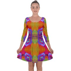 Glitch Futuristic Punk  Quarter Sleeve Skater Dress by gloriasanchez