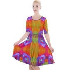 Glitch Futuristic Punk  Quarter Sleeve A-line Dress by gloriasanchez