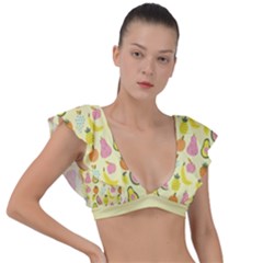 Tropical Fruits Pattern  Plunge Frill Sleeve Bikini Top by gloriasanchez