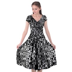 Black And White Modern Abstract Design Cap Sleeve Wrap Front Dress by dflcprintsclothing