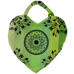 Green Grid Cute Flower Mandala Giant Heart Shaped Tote by Magicworlddreamarts1