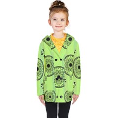 Green Grid Cute Flower Mandala Kids  Double Breasted Button Coat by Magicworlddreamarts1