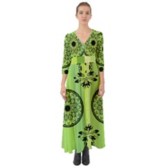 Green Grid Cute Flower Mandala Button Up Boho Maxi Dress by Magicworlddreamarts1