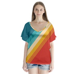 Classic Retro Stripes V-neck Flutter Sleeve Top by AlphaOmega