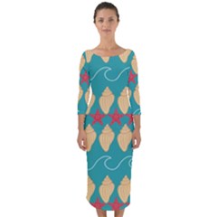 Starfish And Seashells  Sea Quarter Sleeve Midi Bodycon Dress by SychEva