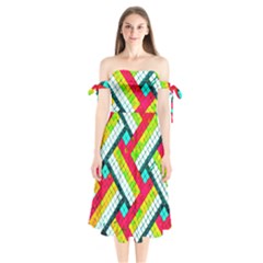 Pop Art Mosaic Shoulder Tie Bardot Midi Dress by essentialimage365