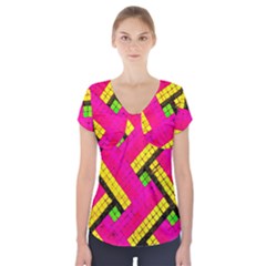 Pop Art Mosaic Short Sleeve Front Detail Top by essentialimage365