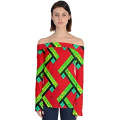 Pop Art Mosaic Off Shoulder Long Sleeve Top by essentialimage365