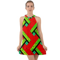 Pop Art Mosaic Halter Tie Back Chiffon Dress by essentialimage365