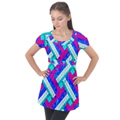 Pop Art Mosaic Puff Sleeve Tunic Top by essentialimage365