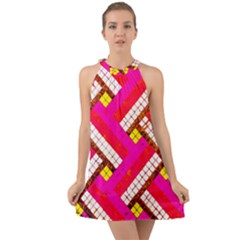 Pop Art Mosaic Halter Tie Back Chiffon Dress by essentialimage365