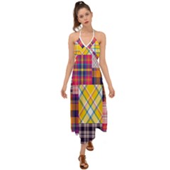 Checks Pattern Halter Tie Back Dress  by designsbymallika