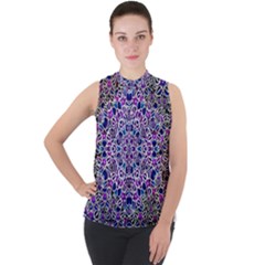 Digital Painting Drawing Of Flower Power Mock Neck Chiffon Sleeveless Top by pepitasart