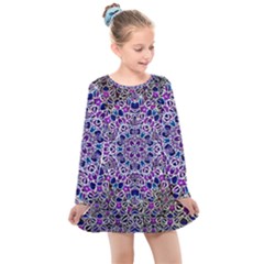 Digital Painting Drawing Of Flower Power Kids  Long Sleeve Dress by pepitasart