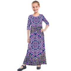 Digital Painting Drawing Of Flower Power Kids  Quarter Sleeve Maxi Dress by pepitasart