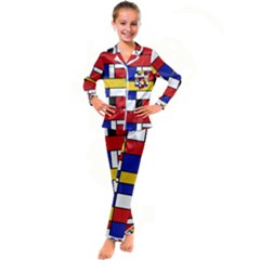 Stripes And Colors Textile Pattern Retro Kid s Satin Long Sleeve Pajamas Set by DinzDas