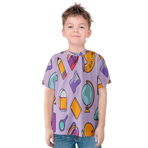 Back To School And Schools Out Kids Pattern Kids  Cotton Tee by DinzDas