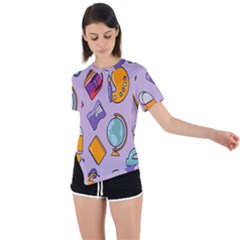 Back To School And Schools Out Kids Pattern Asymmetrical Short Sleeve Sports Tee by DinzDas