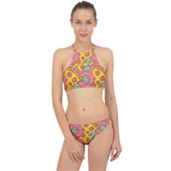 Fast Food Pizza And Donut Pattern Racer Front Bikini Set by DinzDas