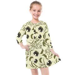 Folk Flowers Art Pattern Floral Abstract Surface Design  Seamless Pattern Kids  Quarter Sleeve Shirt Dress by Eskimos