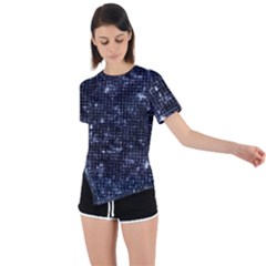 Geometric Dark Blue Abstract Print Pattern Asymmetrical Short Sleeve Sports Tee by dflcprintsclothing