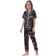 Rose Floral Kids  Satin Short Sleeve Pajamas Set by tmsartbazaar