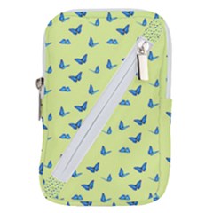 Blue Butterflies At Lemon Yellow, Nature Themed Pattern Belt Pouch Bag (large) by Casemiro