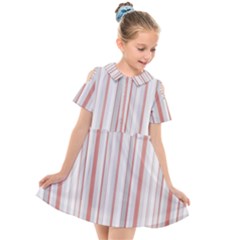 Salmon And Grey Linear Design Kids  Short Sleeve Shirt Dress by dflcprintsclothing