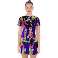 Neon Aggression Drop Hem Mini Chiffon Dress by MRNStudios