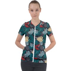 Tropical Autumn Leaves Short Sleeve Zip Up Jacket by tmsartbazaar