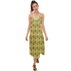 Green Pastel Pattern Halter Tie Back Dress  by designsbymallika