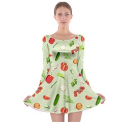 Seamless Pattern With Vegetables  Delicious Vegetables Long Sleeve Skater Dress by SychEva