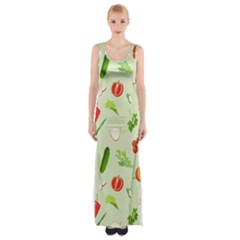 Seamless Pattern With Vegetables  Delicious Vegetables Thigh Split Maxi Dress by SychEva