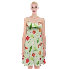 Seamless Pattern With Vegetables  Delicious Vegetables Spaghetti Strap Velvet Dress by SychEva