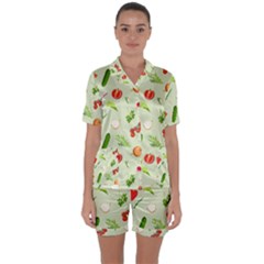 Seamless Pattern With Vegetables  Delicious Vegetables Satin Short Sleeve Pajamas Set by SychEva