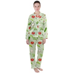 Seamless Pattern With Vegetables  Delicious Vegetables Satin Long Sleeve Pajamas Set by SychEva