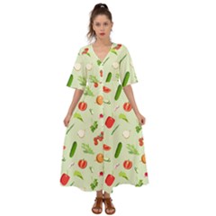 Seamless Pattern With Vegetables  Delicious Vegetables Kimono Sleeve Boho Dress by SychEva