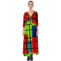 Colorful Rectangle Boxes Button Up Boho Maxi Dress by Magicworlddreamarts1