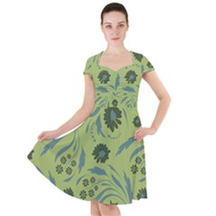 Folk Flowers Art Pattern Cap Sleeve Midi Dress by Eskimos