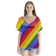 Lgbt Pride Motif Flag Pattern 1 V-neck Flutter Sleeve Top by dflcprintsclothing