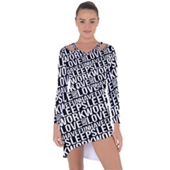 Sleep Work Love And Have Fun Typographic Pattern Asymmetric Cut-out Shift Dress by dflcprintsclothing