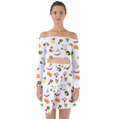 Fruits, Vegetables And Berries Off Shoulder Top With Skirt Set by SychEva