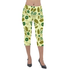 Folk Flowers Art Pattern Floral  Lightweight Velour Capri Leggings  by Eskimos